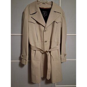 Botany Weathertopper Tan Button Front Trench Coat Zip Out Lining Belt 46 Long